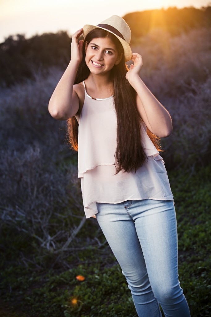 Bat Mitzvah Photo Session - The top of El Matador - Cool Hat, Blue Jeans, and Chiffon Top. 